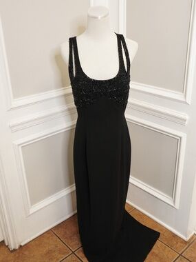 Vintage Michelangelo beaded black evening gown, Size 12